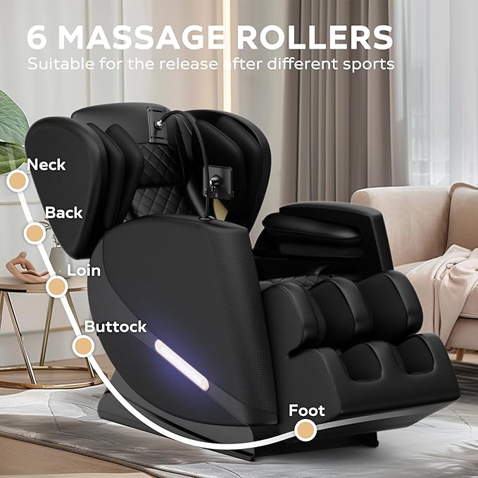 EXQUISLIFE Full Body Massage Chair with Zero Gravity, Massage Chair Recliner with Heating, Airbags, Foot Roller, Touch Screen, Bluetooth Speaker