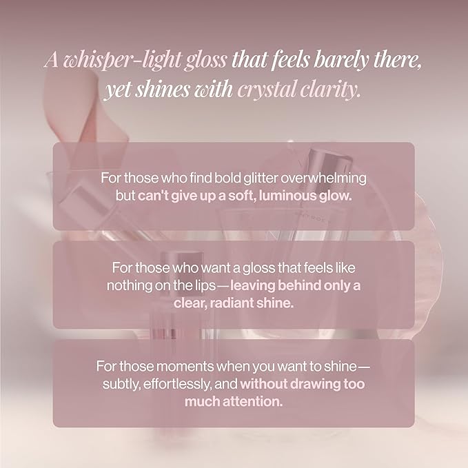 ENTROPY MAKEUP Tulle Lip Gloss, Lightweight 3D Pearl Shimmer, Ultra-Gloss High Shine, Non-Sticky Moisturizing Lip Gloss with Peptide Complex, Voile