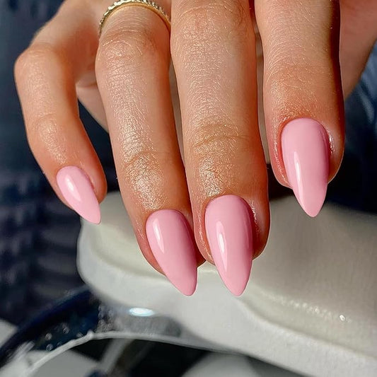 48Pcs Pink Press On Almond Nails - Medium Length, Stiletto & False Nails, Thick Natural Acrylic Gel Finish