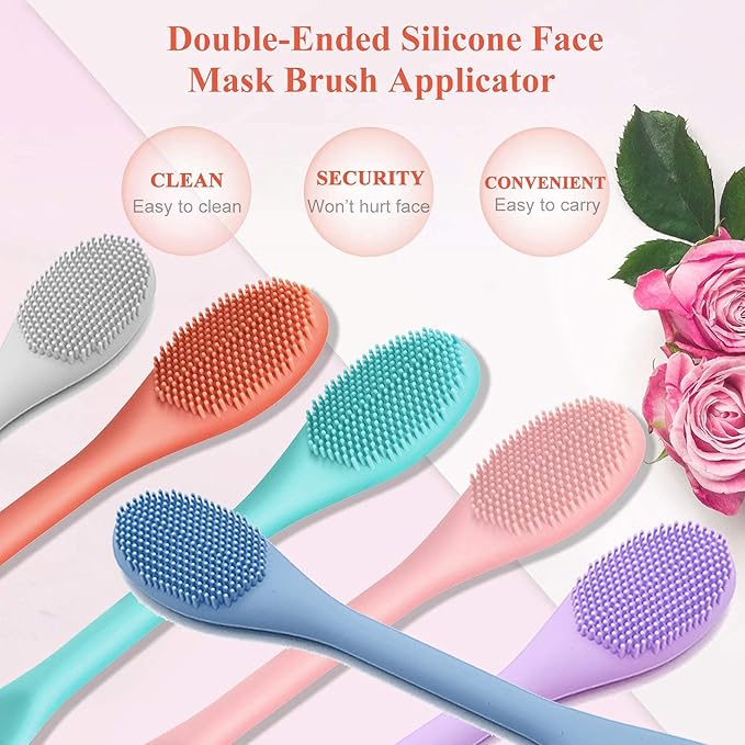 REVEX Silicone Face Mask Applicator,Face Scrubber,Lymphatic Drainage Massager,2Pcs Pore Cleaning Brush,Facial Cleansing Brushes,Contour Face Brush for Lymphatic Drainage.(Orange+ Blue)