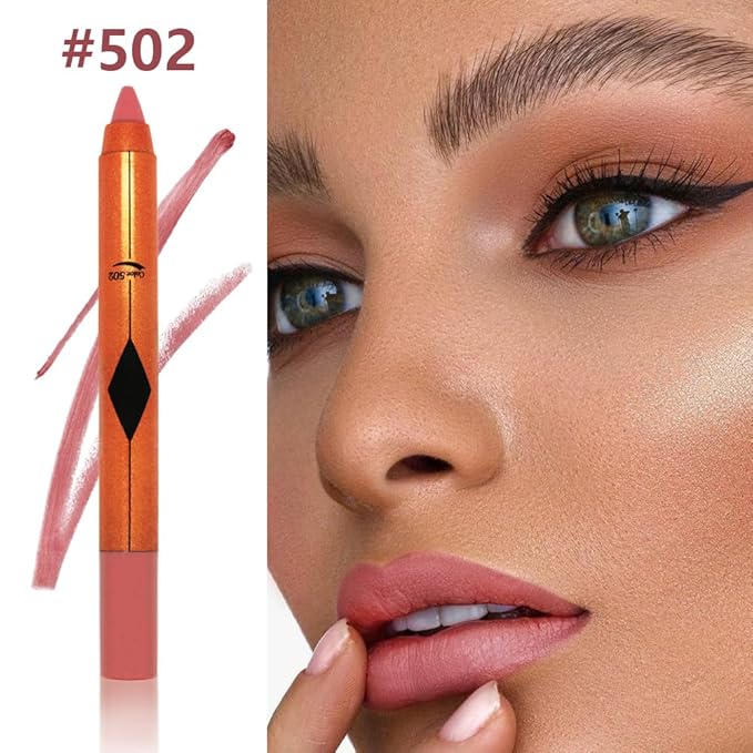 Pink Lip Liner Pencil, Smooth Matte Lipstick Crayon with Lip Pencil Sharpener for Women, Velvet Smudge Proof Smudgeproof Waterproof No Transfer Makeup Forever Lipliner 502#