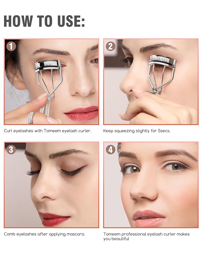 Eyelash Curler with Comb, Professional Volumizing Lash Lift Kit Lash Curler with Refill Pads for Home & Travel Uses, Silver