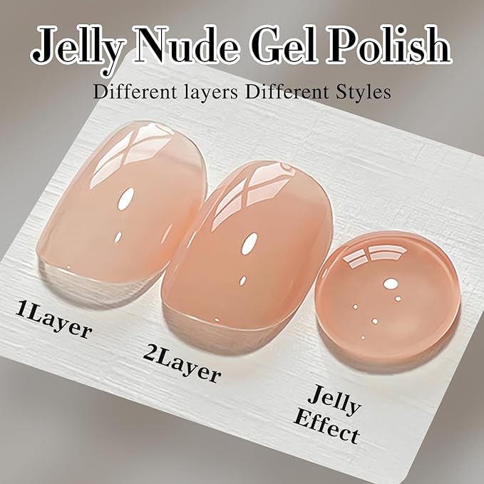Double Rhythm Translucent Gel Polish Sheer Neutral Natural Light Milky Same Color Same Bottle 15ML Jelly Nail Polish Nail Art DIY at Home (Peach Cream-A1413)
