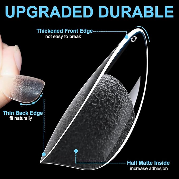 BlueZOO Gel Almond & Squoval Nail Tips 600Pcs - Medium 2 Shapes Acrylic Fake Nails Pre-etching Tapered Square and Almond Press On False Nail for Extension Manicure Home DIY Salon Supplies, 15 Sizes