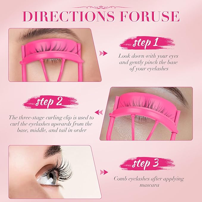 Eyelash Curler with Pads, Lash Curler with 10 Extra Silicone Replacement Pads, Comfortable Grip for Effortless Curling – Eyelashes for The Perfect Eye Contour (Light Pink)