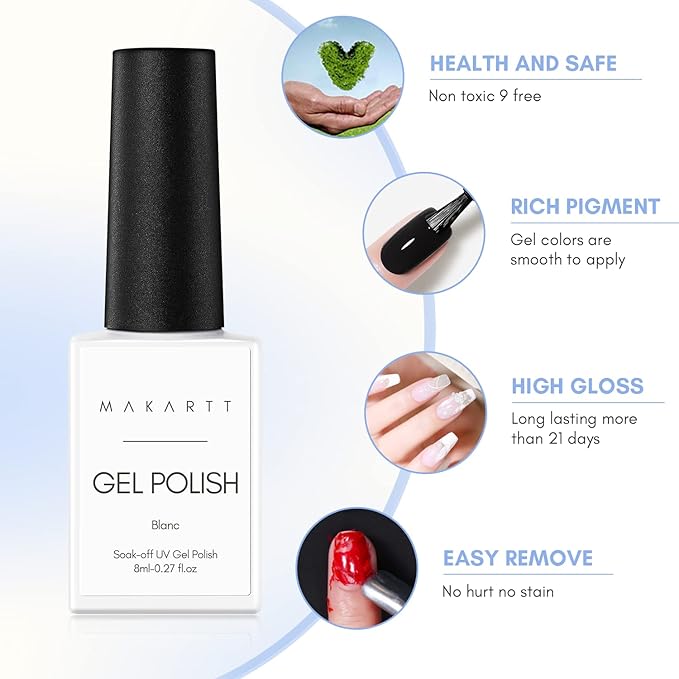 Makartt Gel Nail Polish Kit: Black White Nail Polish Set Noir & Blanc Soak Off Nail Gel Polish LED Required UV Gels Polish Kit Black Nails White Gel Paint for Nail Art Salon Home DIY 2Pcs