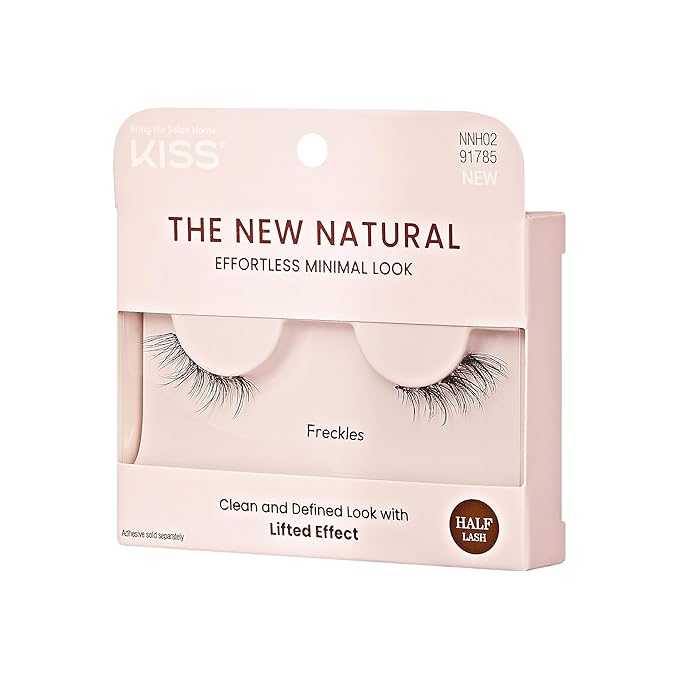 KISS The New Natural Effortless Minimal Look False Eyelashes 12mm, Half Strip Lash Single Pack, NNH02, 1 Pair
