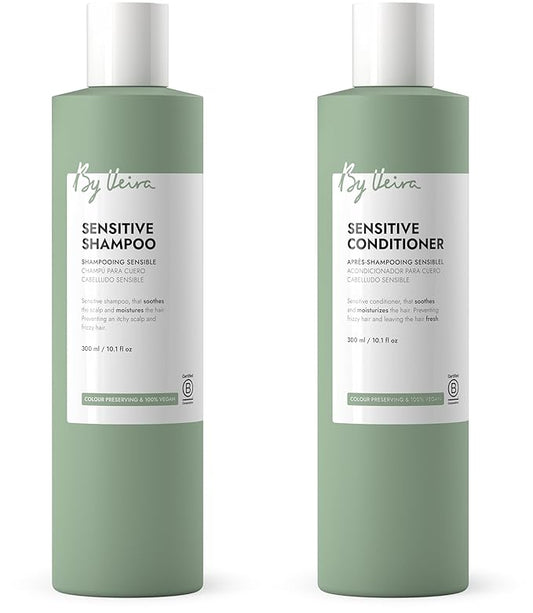 Sensitive Hair Care Set, For Itchy Scalp & Moistures Frizzy Hair, Shampoo + Conditioner, 2 x 10.1 Fl Oz, 100% Vegan & Sulphate/Silicone free