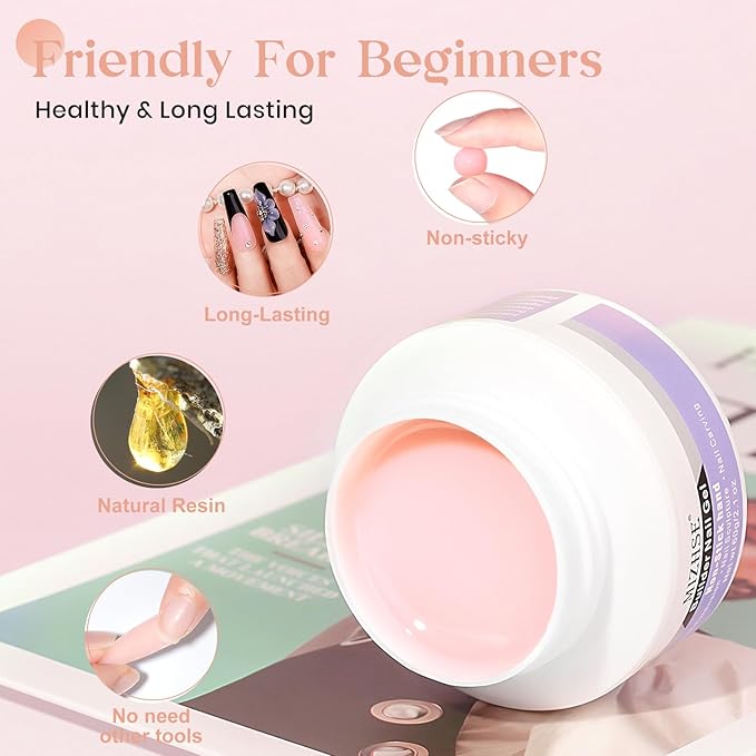 MIZHSE Solid Nail Builder Gel, 2.1 oz 60g Nude Builder Gels for Nails Non-Sticky Solid Builder Gel for Extensions Hard Gels with 24pcs Dual Forms and Silicone Pen Nails Art Manicure Set