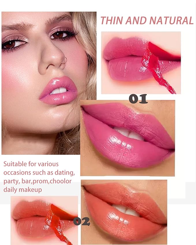 Peel Off Lip StainTattoo Lip Gloss,2 Pcs Pink Nude Red Matte Lip Liner Stain Peel Off Waterproof Long Lasting,Highly Pigmented Transfer-Proof Non-Stick Tinted Liquid Lipstick Makeup for Women-01+02