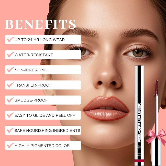 Peel Off Lip Liner Stain - Long Lasting Natural Lip Stain Transfer-proof Lip Liner, Moisturizing Waterproof Lip Gloss Stain, Highly Pigmented Color for All Skin, Ideal Gifts for Women (Coral)