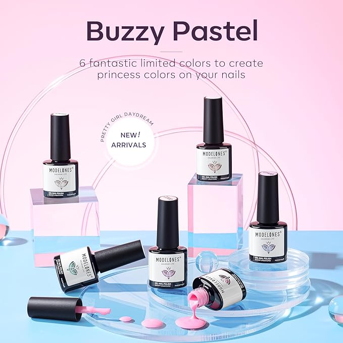 modelones Gel Nail Polish Set, 6 Colors Pastel Gel Polish Set with Nail Art Liner Brush, Soft Pink White Light Purple Blue Green Nude Painting Nail Polish Kit Manicure DIY Salon Gift