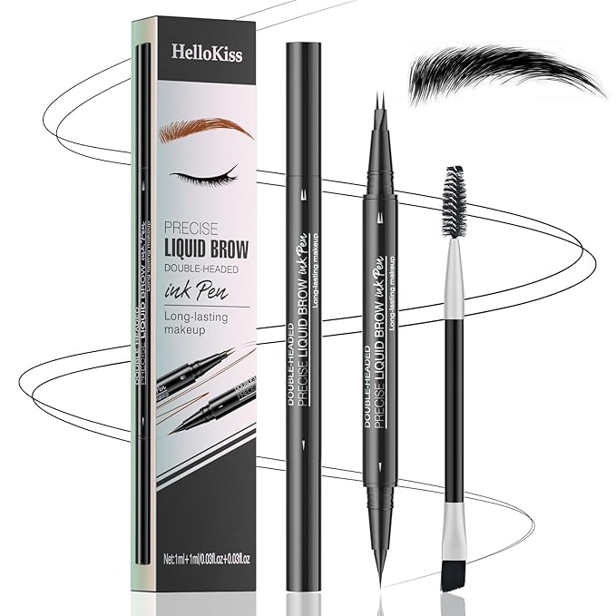 Eyebrow Pencil, Eyebrow Pen with Double-Brush Tip 2-in-1 Eyeliner Dual-Ended Microblading Long Lasting Waterproof Hair-Like Brow Pencil with Eyebrow Brush (Black)