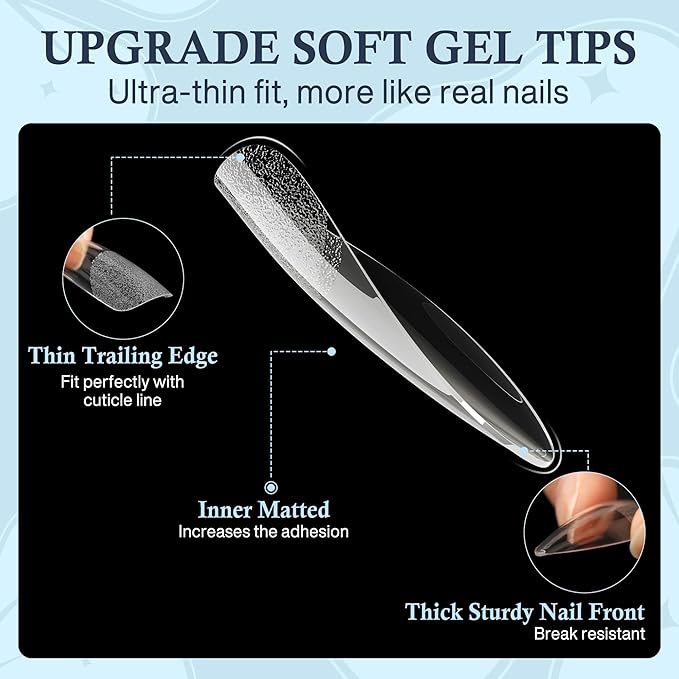 XXL Stiletto Nail Tips 120 Pcs Full Cover Pre-buff Stiletto Gel Press On Nails Flat Tips for Acrylic Nails for Home DIY Nail Extensions 12 Sizes