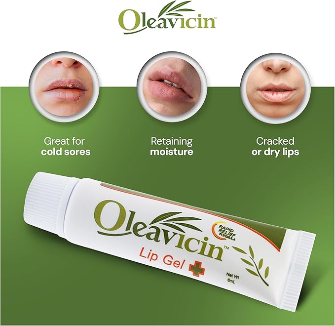 Lip Gel – Natural Cold Sore & Fever Blister Treatment with Organic Olive Leaf – Fast-Acting Relief – 1.3oz (3.8) - 2 Pack