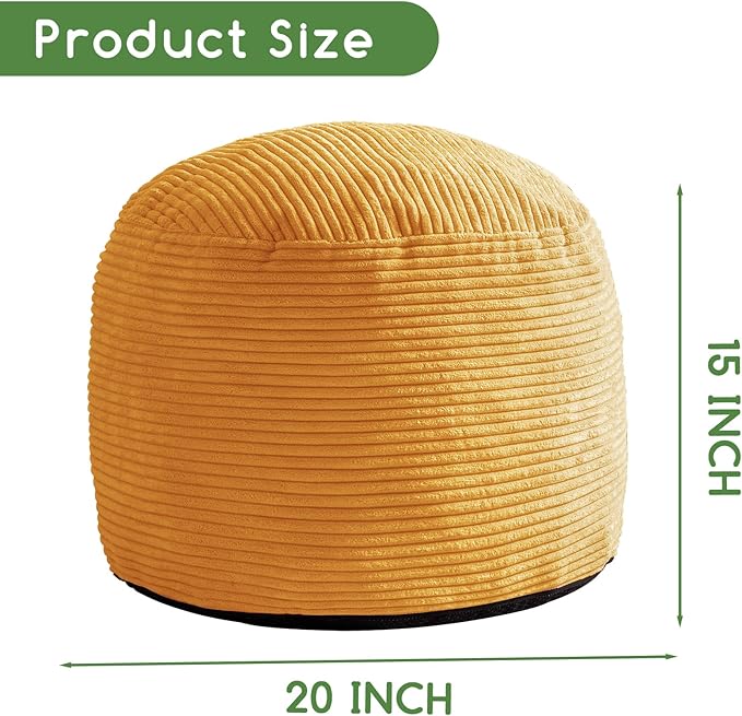 HIGOGOGO Round Stuffed Pouf Ottoman, Corduroy Poufs with Foam Chunk Filling, Furry and Fluffy Pouf Foot Stool Storage Ottoman, 20 X 15 Floor Poufs Foot Rest for Living Room, Orange