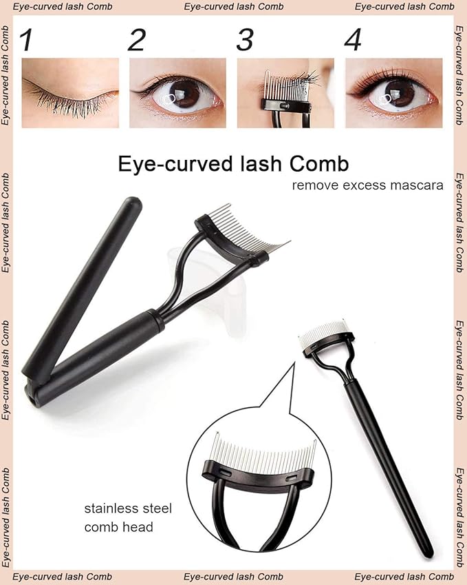 Eyelash Curler Kit Metal Lash Curlers with Eyelashes Separator Comb Tools & 6 Replacement Refill Pads (Black)