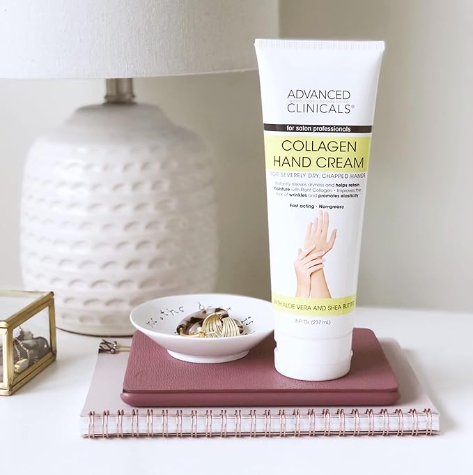 Advanced Clinicals Collagen Hand & Body Cream Skin Care Moisturizer Lotion For Dry Cracked Skin. Soothing & Hydrating Plant Collagen Lotion W/Aloe Vera, Green Tea, & Shea Butter, Large 8 Fl Oz