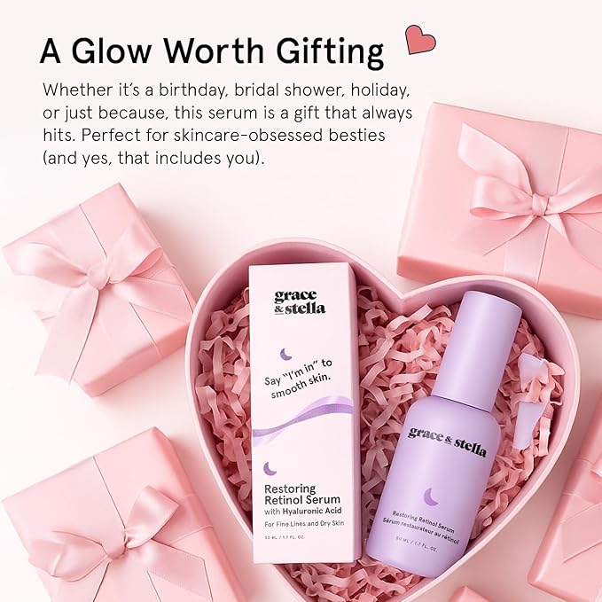 grace & stella Retinol Serum for Face with Hyaluronic Acid (50ml/1.7 fl oz) - Restoring Retinol Hyaluronic Acid Serum for Face to Reduce Fine Lines & Wrinkles - Acido Hialuronico - Vegan Skincare