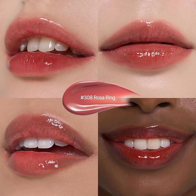 Laka Jelling Nude Gloss, 4.5g/0.15oz, Sheer Hydrating Lip Oil with No Stain, Non-Sticky, Nourishing Gloss for a Fresh, Glowy Look, Vegan, Clean Beauty Makeup, K-Beauty (#308 Rosa Ring)