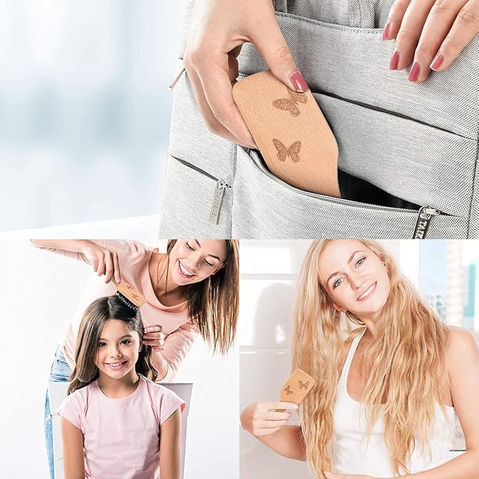 Hair Brush, 2 Pack Boar Bristle Paddle Hairbrush for Women Men Kids Reducing Frizzy, No More Tangle, Small Travel Brush Tail Comb & Giftbox Included