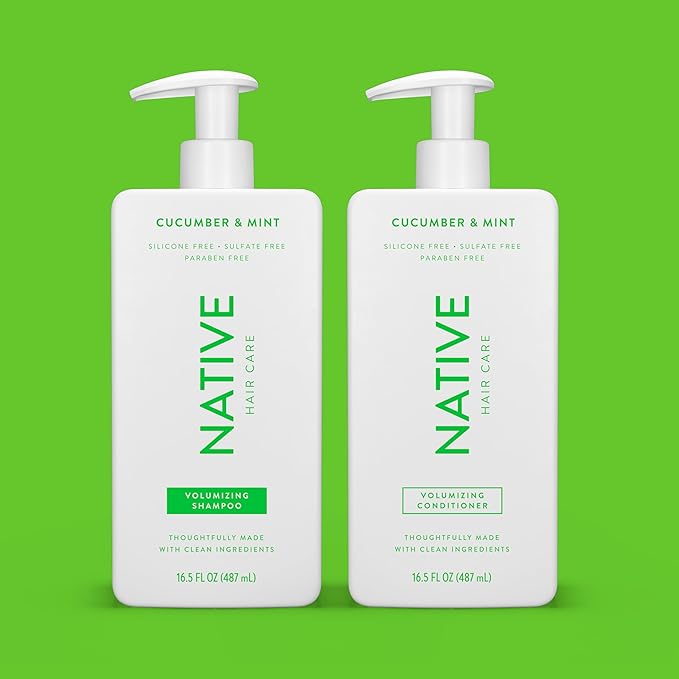 Native Shampoo and Conditioner Contain Naturally Derived Ingredients | All Hair Type Color & Treated From Fine to Dry Damaged, Sulfate & Dye Free - Cucumber & Mint, 16.5 fl oz each (2 pack)