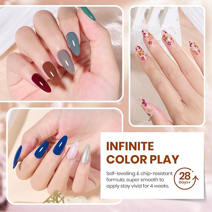 Beetles Fall Gel Nail Polish Set – 20 Colors Brown Burgundy Red Green Orange Glitter Winter Gel Polish, Soak Off UV LED Gel Polish Kit with Base Coat Glossy Matte Top Coat Manicure Gift for Women