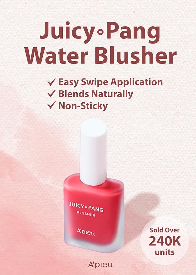 A'PIEU Juicy-Pang Water Blusher [RD01] – Fruity Liquid Blush for Cheeks, Buildable & Blendable Color, Hydrating Dewy Finish with Fruit Extract Blend & Rose Flower Water, 0.31 fl oz