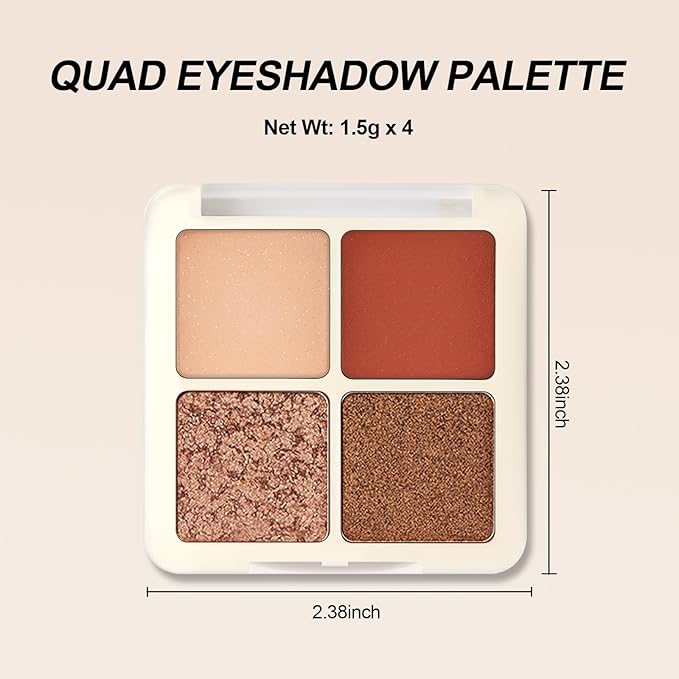 Erinde Quads Matte Eye Shadow Powder Makeup Palette, Nude Neutral Brown & Champagne Pink Shimmer Eyeshadow, Long Wearing Waterproof Everyday Eye Makeup, sombras de ojos, Maple Champagne