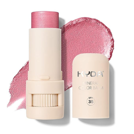 KYDA Mineral Color Balm, Buildable Shimmer Color for Lips and Cheeks, Broad spectrum SPF 35, Natural Shimmer Finish, Lightweight Blendable Creamy, Multiuse Blush Stick, PINK