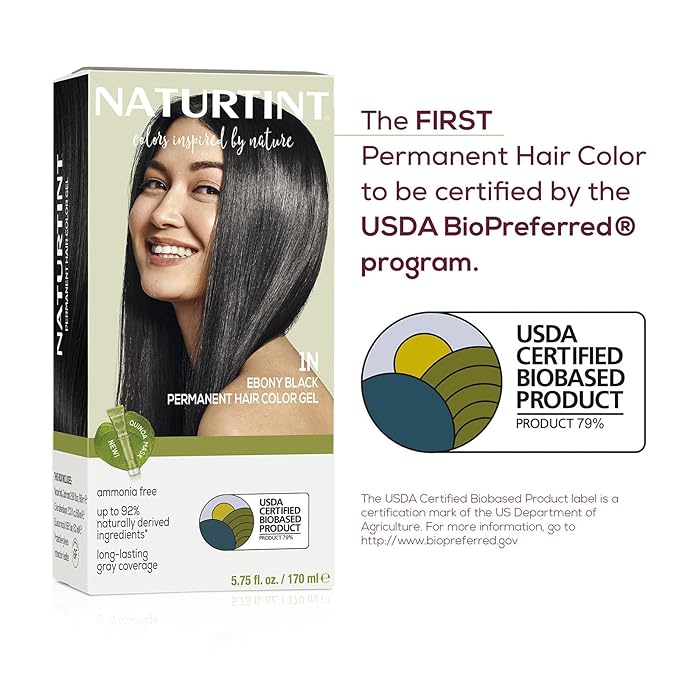 Naturtint 1N Ebony Black Permanent Hair Color (Pack of 1), Ammonia Free, Vegan, Cruelty Free, up to 100% Gray Coverage, Long Lasting Results (Packaging may vary)