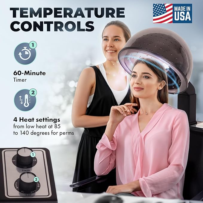 Buy-Rite Chea Hair Dryer Chair with 980W Salon Dryer - Extra-Wide Seat, 4 Heat Settings, Timer, Metal Arms, Modern Design, No Assembly Required, Pro Salon Combo, OD-6918DCHL-1500