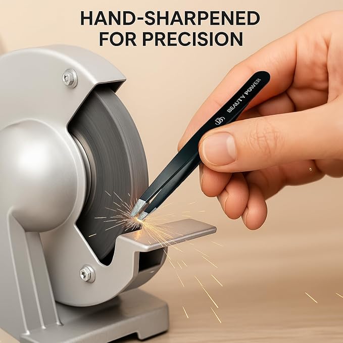 Slant Tip Precision Tweezers - Stainless Steel Eyebrow Tweezers for Women & Men - Precision Tweezers for Facial Hair, Ingrown Hair & Brow Shaping - Professional Beauty Tool (Matte Black)