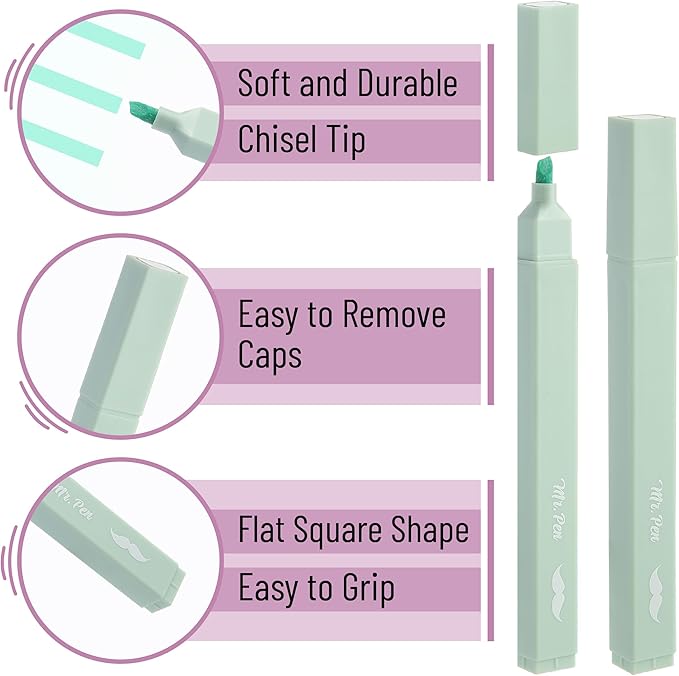 Mr. Pen- Aesthetic Highlighters, 8 pcs, Chisel Tip, Pastel Colors, Cute Highlighters Assorted Colors