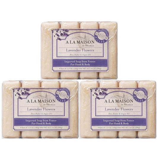 A LA MAISON - Lavender Aloe Bar Soap - Triple French Milled Natural Moisturizing Hand Soap Bar (4 Bars of Soap, 3.5 oz)