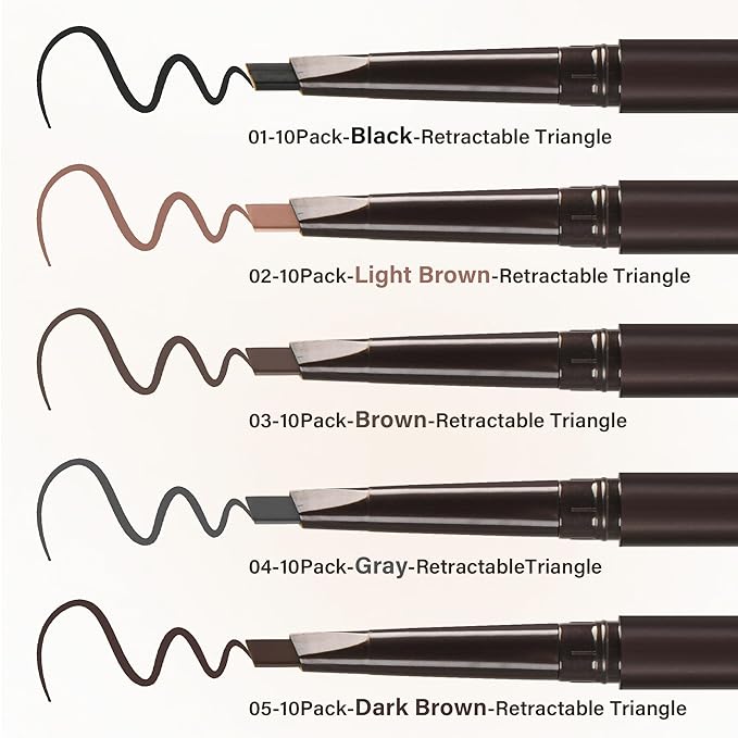 Ultimate Eye Brow Pencils Set for Women, 10Pcs Retractable Double-ended Eyebrow Pen with Brow Brush, Shaping & Filling, Contours, Definers, Fine Tip (03-10Pcs-Brown-Retractable Triangle)