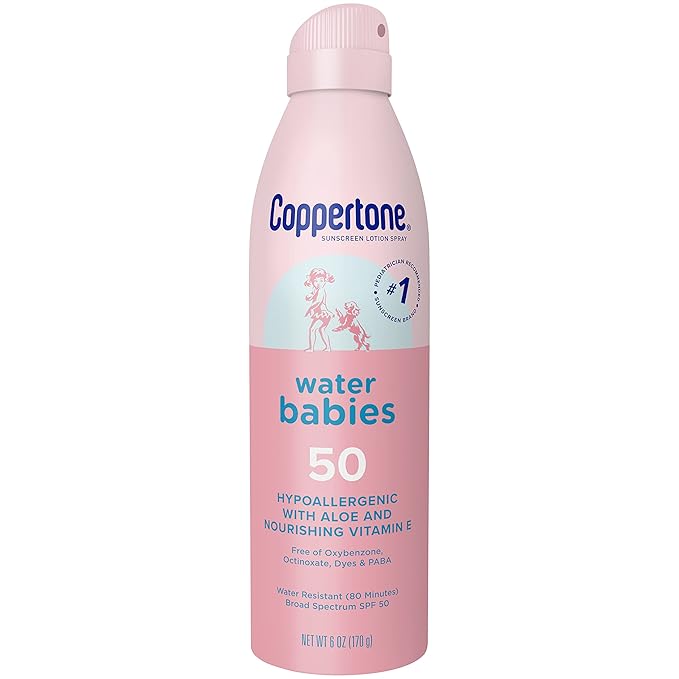 Coppertone WaterBabies Baby Sunscreen Spray SPF 50 (6 Oz) + Pure and Simple Baby Sunscreen Stick SPF 50, Tear Free (0.49 Oz), Hypoallergenic