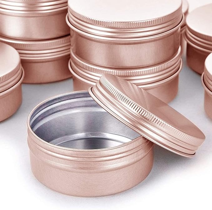 2 Ounce Aluminum Tin Jar with Screw Cap 60mL Tin Cans Refillable Containers for Cosmetic, Lip Balm, Cream, Lotion, Balms, Spices, Salve, Rose Gold 80 Pcs