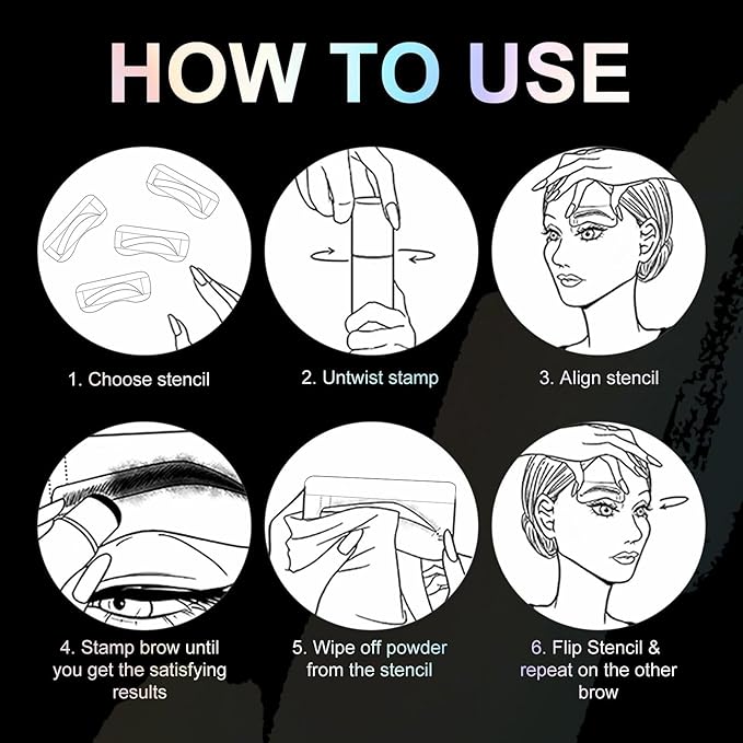 Eyebrow Stamp Stencil Kit - One-Step Eye Brow Stencil Kit with 24 Reusable Thin & Thick Eyebrow Stencils, Long-Lasting Waterproof & Smudge-Proof Brow Stamp Kit for Perfect Eye Makeup (Black Brown)