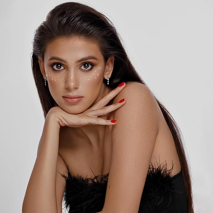 12 Sheet Glitter Freckles Face Tattoo, Gold Silver Face Glitter Makeup Speckles, Sweatproof Waterproof Fake Freckles for Woman