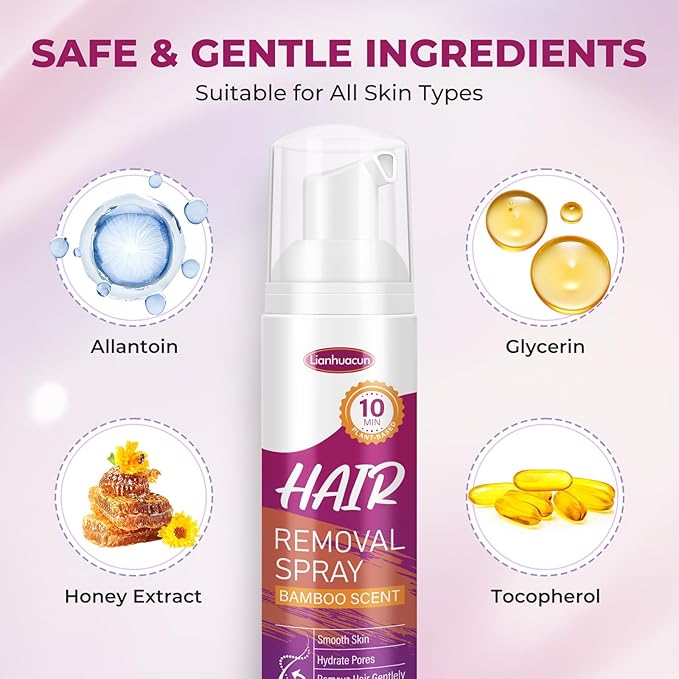 Hair Removal Spray for Women & Men: Hair Removal Cream Sensitive Skin, Painless for All Skin Types, Private Areas, Legs, Bikini, Body, and Back, 7.17OZ