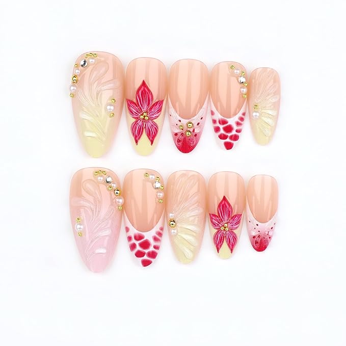 Long Square Press on Nails Pink Fake Nails with Black Bows and Crystal Rhinestones Luxurious Custom Stick on Nail for Women 24pcs