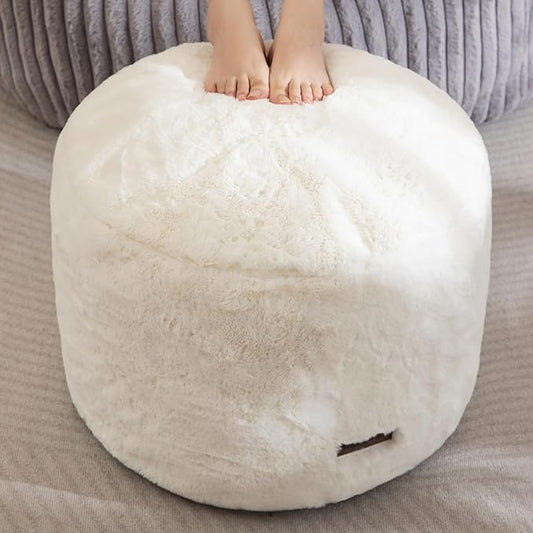 HIGOGOGO Pouf Stuffed Ottoman Round Modern Foam Filled Foot Rest Chair Decorative Poufs 20 x 15 Inches Fluffy Boho Comfy Stool for Living Room, Beige