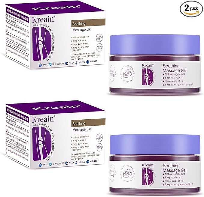 2 PCS Kreain Soothing Massage Purple Gel for Back, Neck, Shoulders, Hands, Feet, Wrists, Whole Body, Rich in Extracted Emu Oil, Safflower & Turmeric (3.5 OZ)