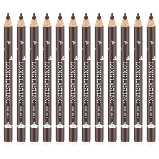 Go Ho 12 PCS Dark Brown Eyebrow Eyeliner Pencils,Sweatproof Eyebrow Pencil,Long-lasting Nice Color Eye Brow Gel Pen Makeup Brow Tint Sticks（Dark Brown）