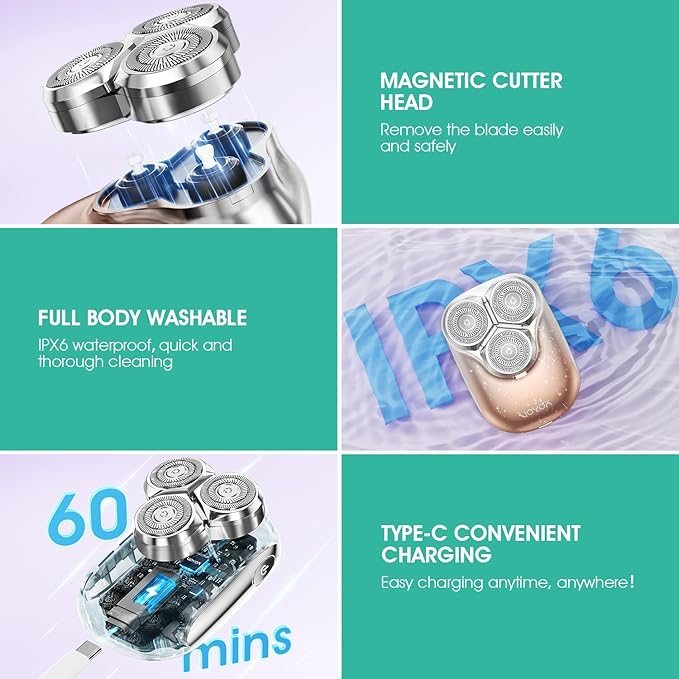 VOYOR Electric Razors for Women 3D Floating Blade Shaver for Women, Electric Shaver for Legs Bikini and Body Facial Hair Remover Women's Shavers Waterproof Women's Grooming ES310 (Gold)