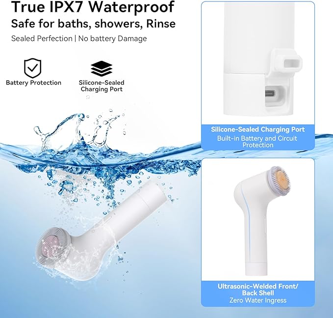 Electric Facial Cleansing Brush - Rechargeable Silicone Face Scrubber exfoliator, Face Pore Cleansing Brush,3 Speeds,Waterproof, Exfoliating & Massage,for Women & Men.for Face Skin Issues,White