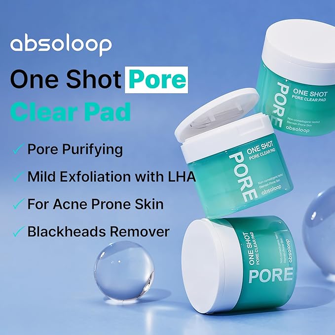 One Shot Pore Clear Pad, Clinically Proven Pore Care Toner Pad, Pore Fraxional Complex, Sebum Control & Exfoliation, pH 5.0 Hypoallergenic, 4.9 fl.oz (60 pads)