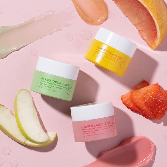 W7 Sweet Dreams Overnight Lip Mask Trio - Strawberry, Apple & Grapefruit Flavor Gift Set - Vitamin E, Aloe Vera and Grape Seed Oil - For Hydrated, Full Looking & Irresistible Lips
