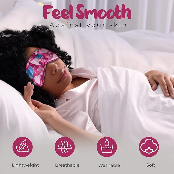 Luxury Sleep Mask – Soft, Lightweight & Ultra Comfort-Perfect for Light Blocking Wake up Radiant (Pink, Elastic Band Strap)